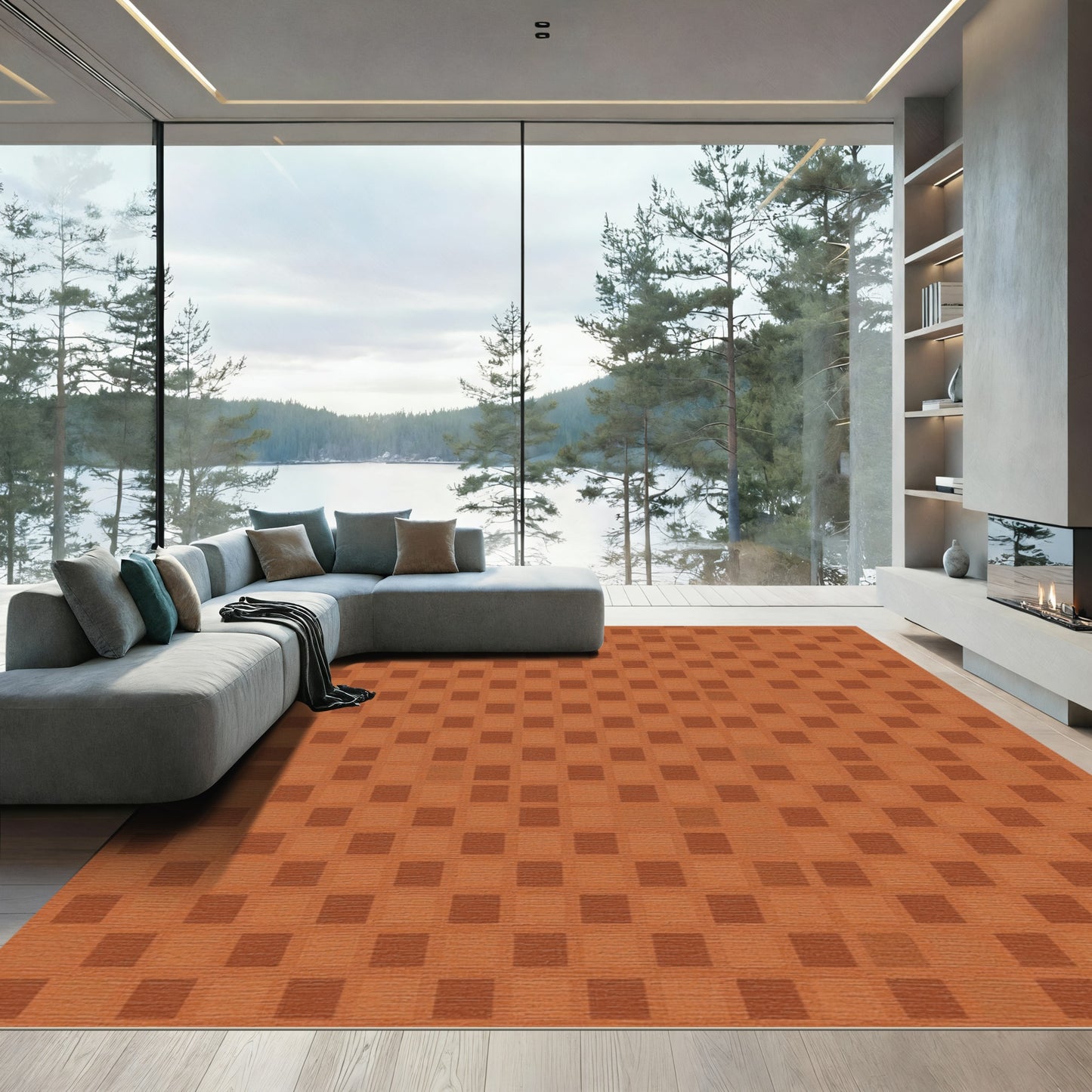 Terracotta Brick Grid Rug