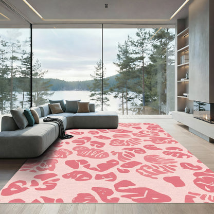 Coral Pink Abstract Organic Shapes Rug