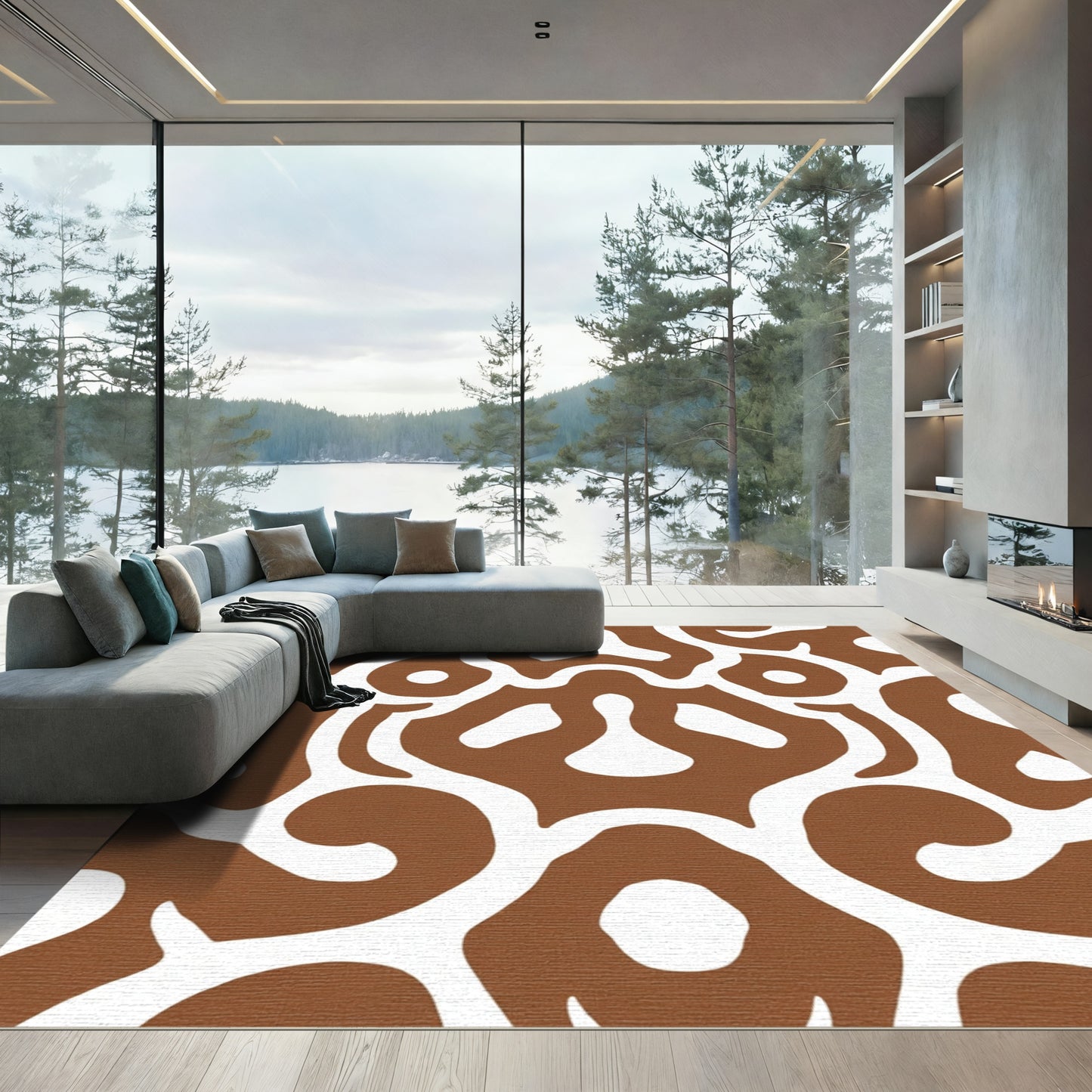 Brown Abstract Organic Swirls Rug