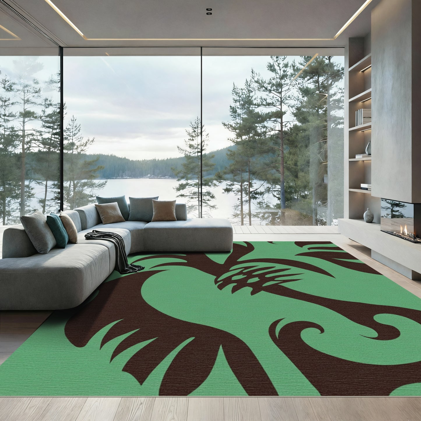 Deep Teal Tribal Dragon Swirl Rug