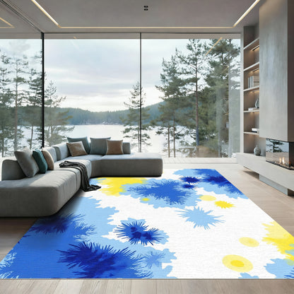 Azure Yellow Watercolor Splatter Splash Rug