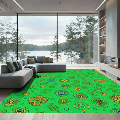 Vibrant Emerald Green Floral Medallion Rug