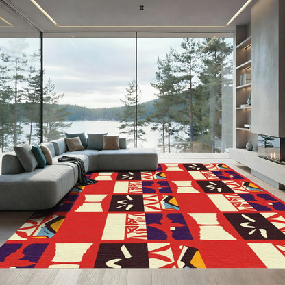 Red Ochre Abstract Geometric Composition Rug