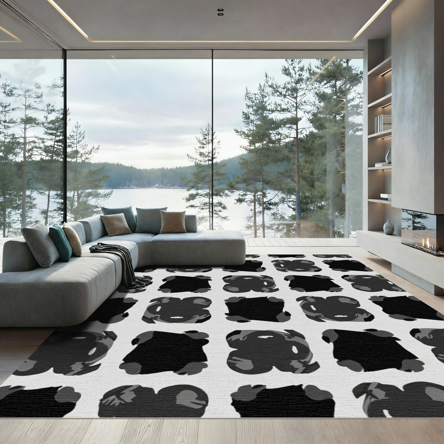 Monochromatic Abstract Organic Squares Rug