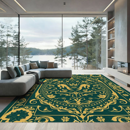 Emerald Gold Vintage Scroll Medallion Rug