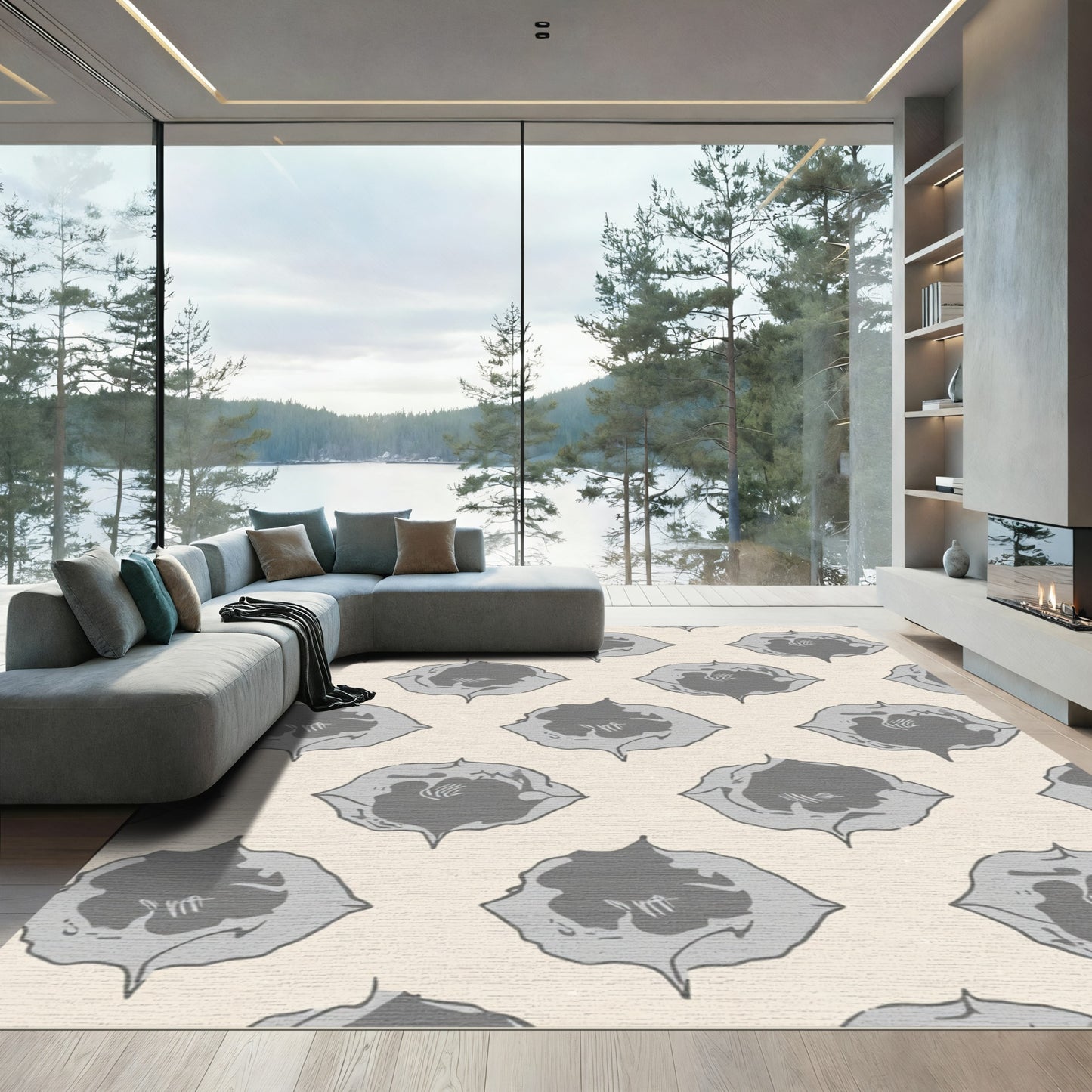 Gray Abstract Floral Diamond Rug