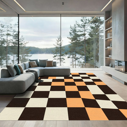 Modern Geometric Caramel and Cream Grid Rug