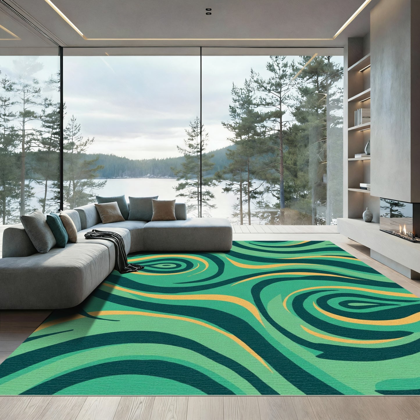 Verdant Swirl Mid Century Abstract Rug