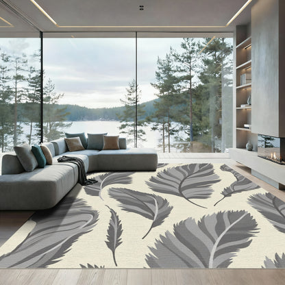 Gray Feathered Shapes Natural Background Rug