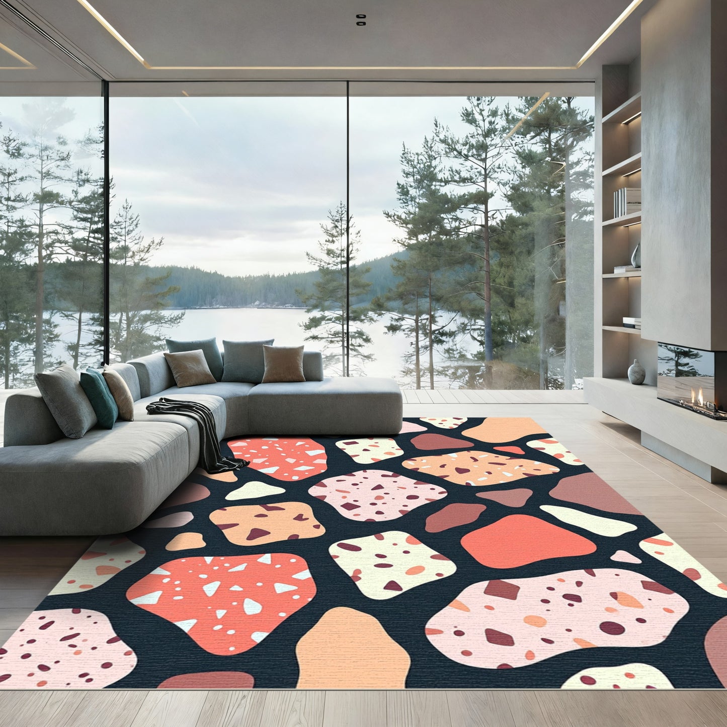 Abstract Terrazzo Stone Collage Rug