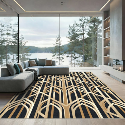 Art Deco Golden Geometric Arch Rug