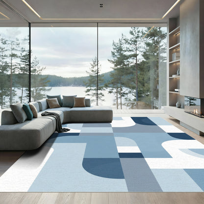 Mid Century Modern Geometric Abstract Blue Rug