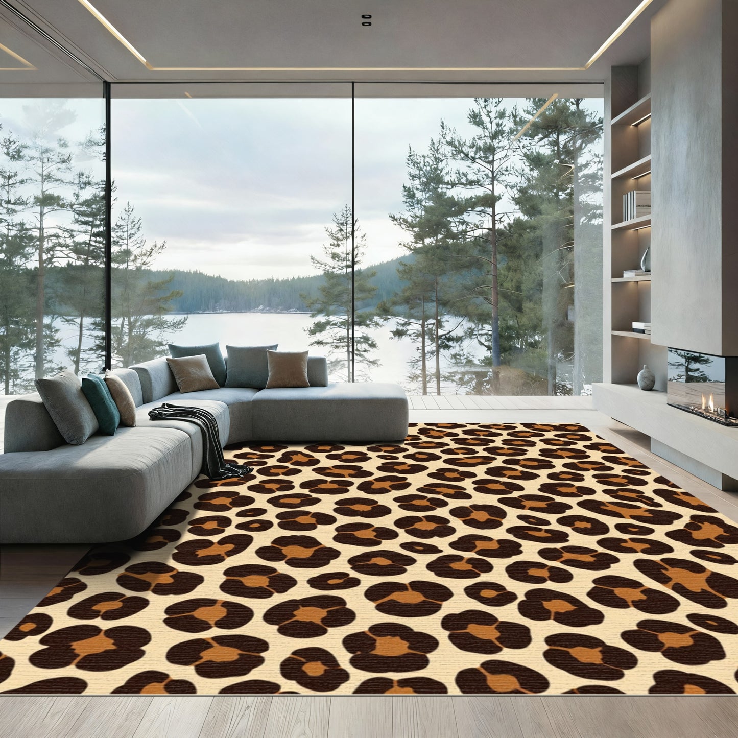 Beige Brown Leopard Spots Area Rug