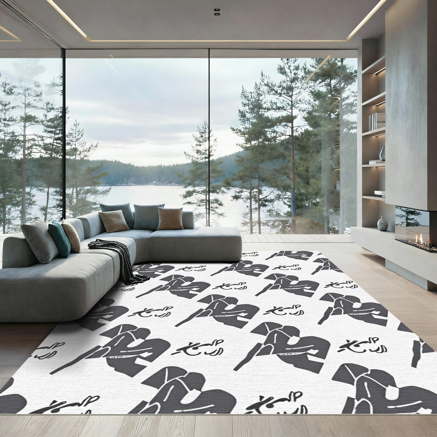 Abstract Black Figure Dance Composition Rug