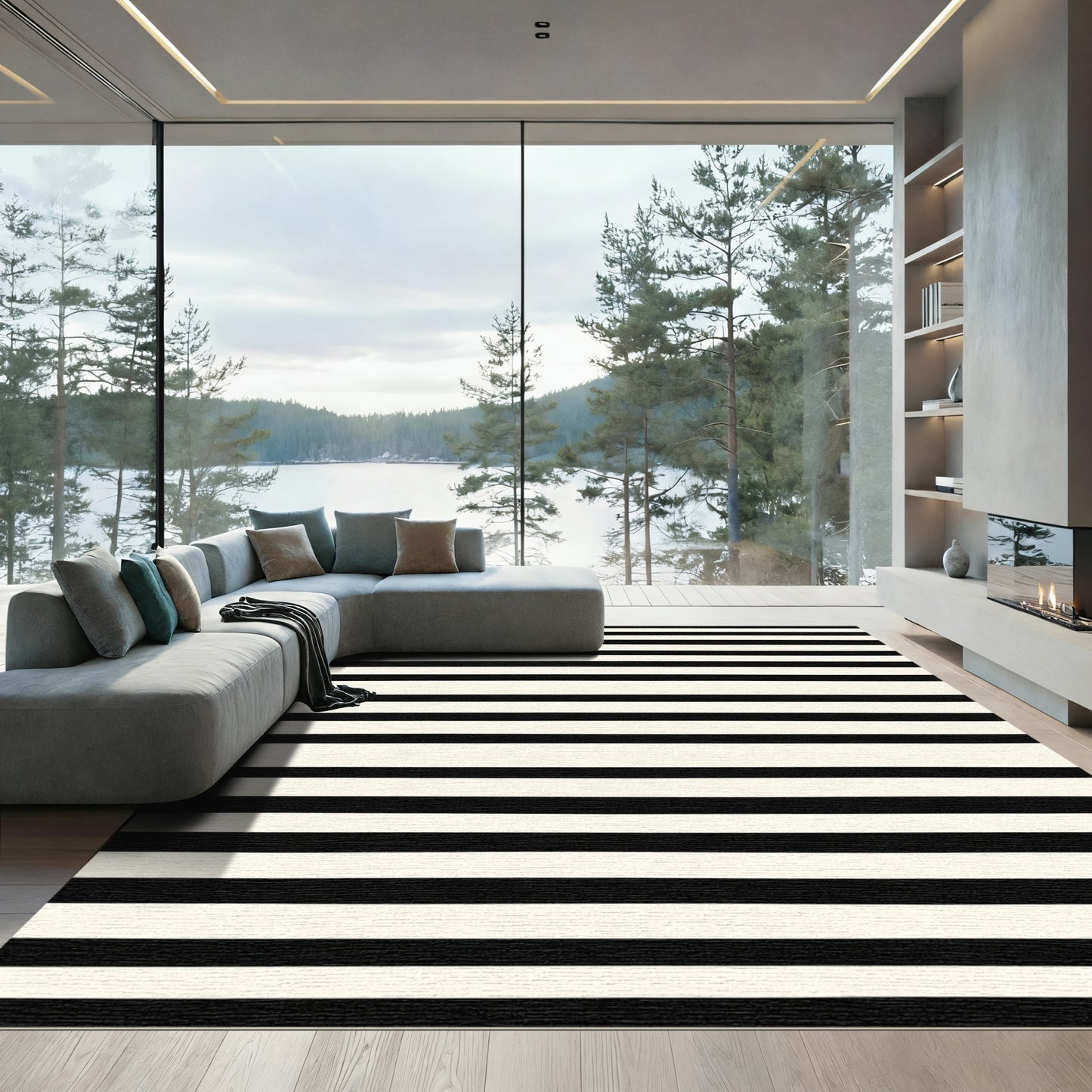 Graphic Linear Black White Rug
