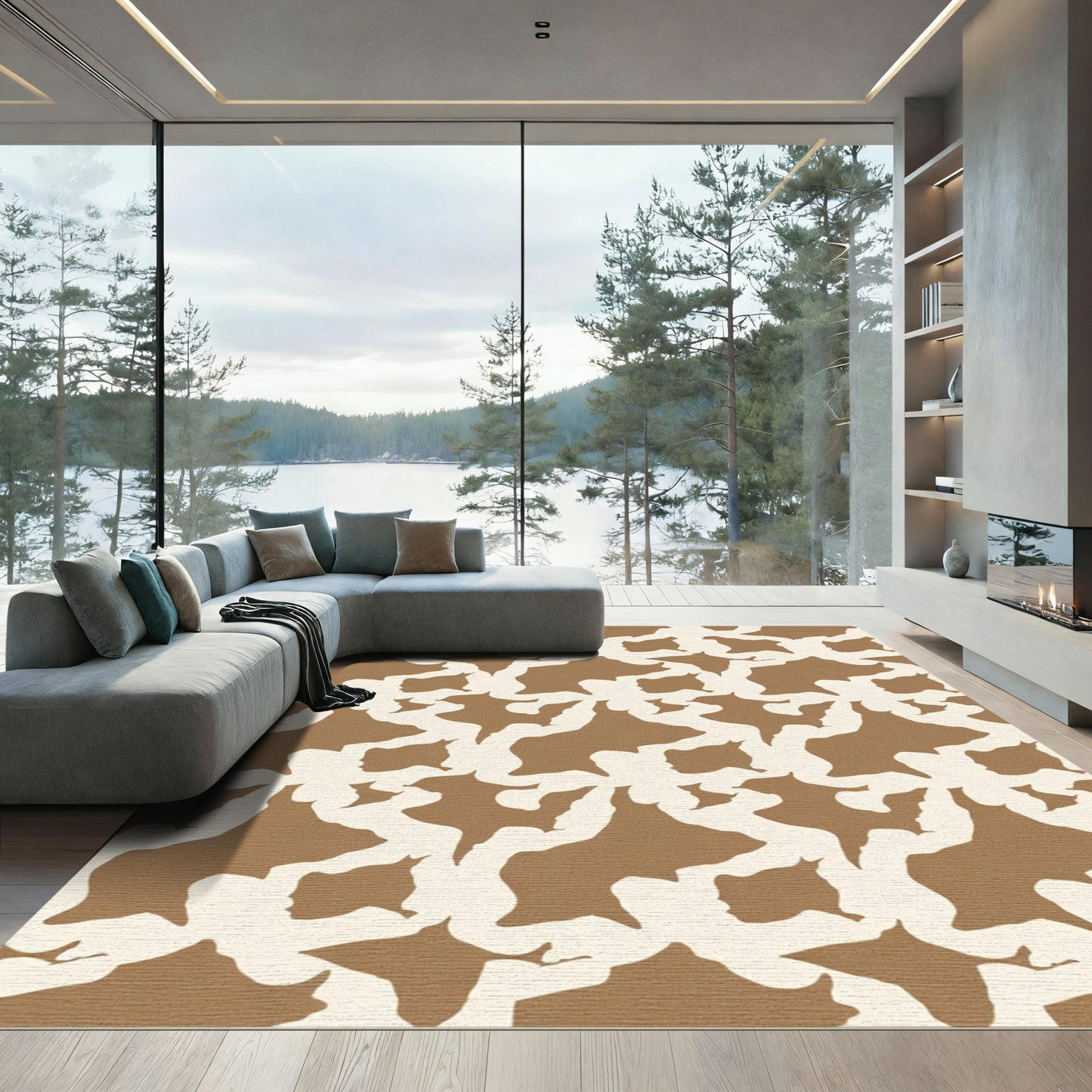 Brown Cream Organic Shape Rug