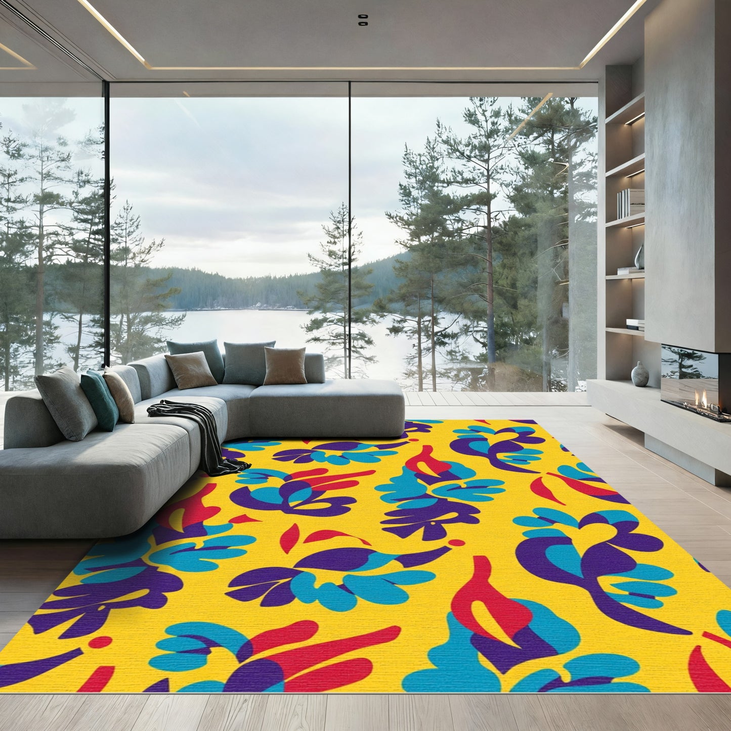 Retro Abstract Botanical Forms Rug