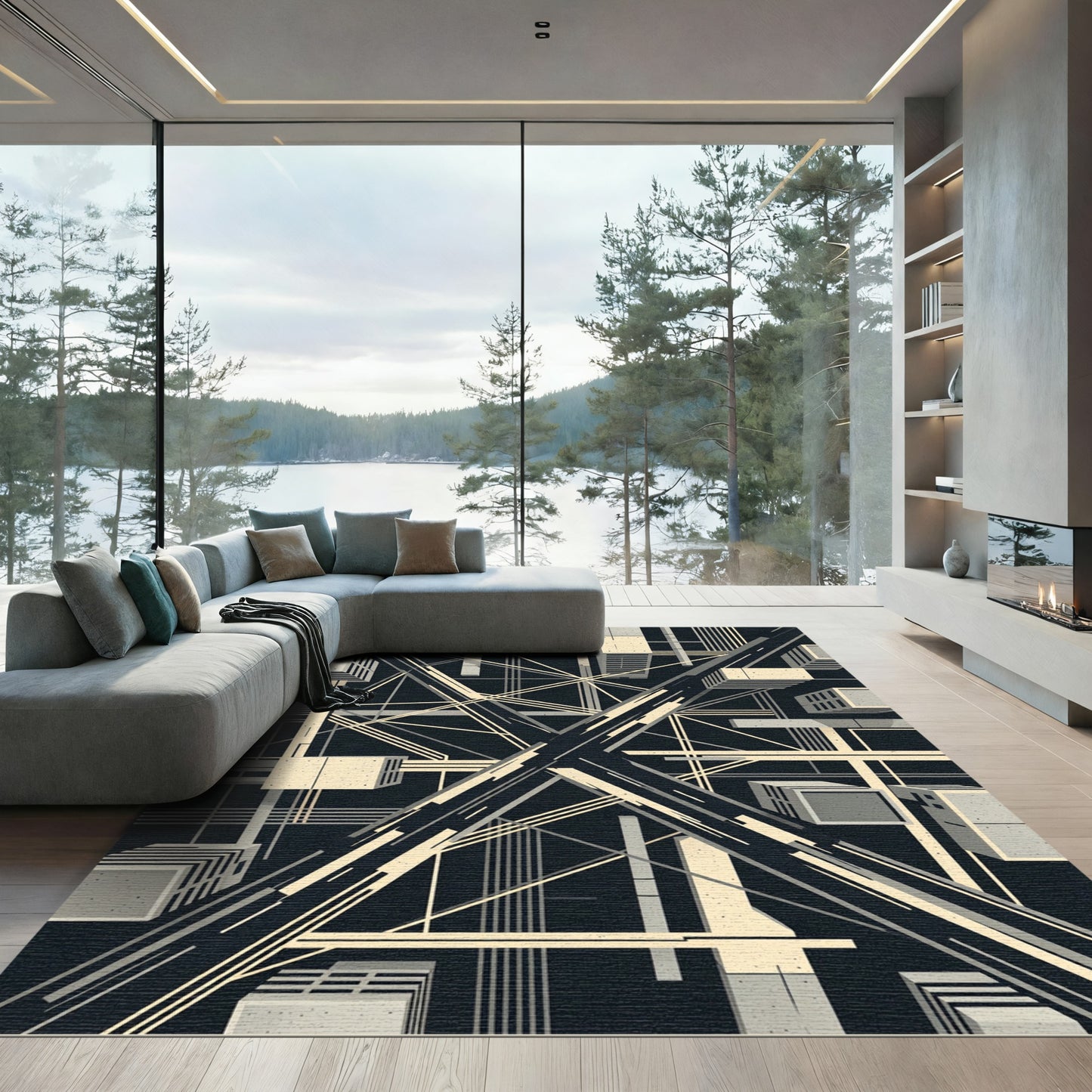 Geometric Brutalist Architectural Monochrome Structure Rug