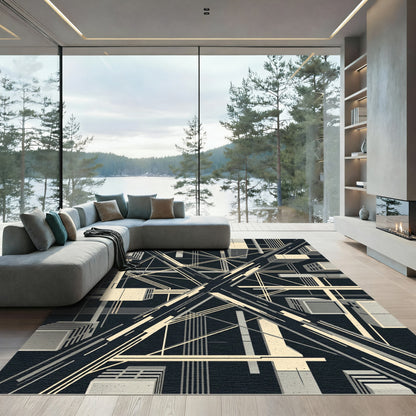 Geometric Brutalist Architectural Monochrome Structure Rug