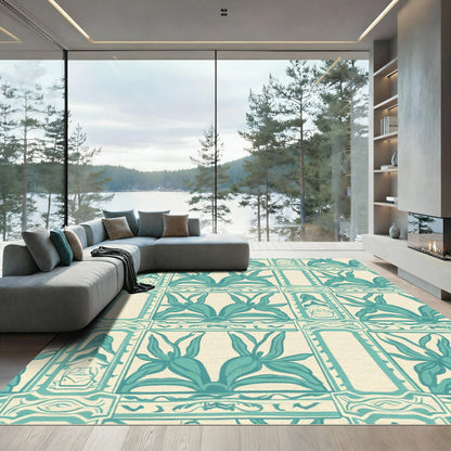 Turquoise Garden Lattice Tile Rug