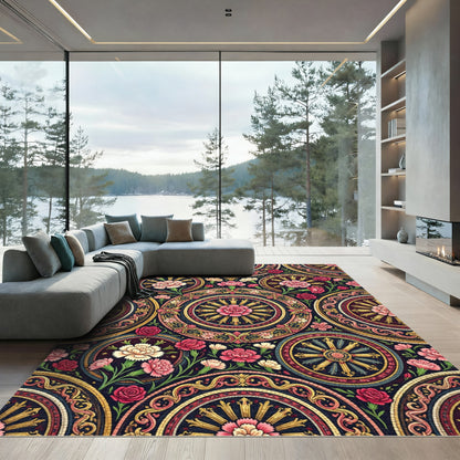 Vibrant Floral Medallion Mandala Rug
