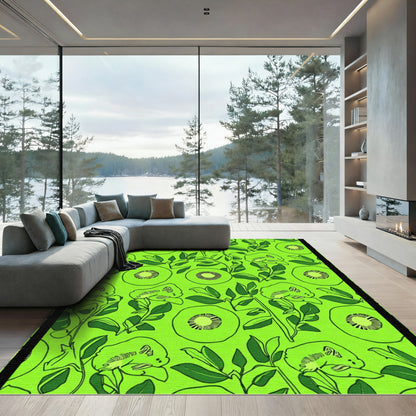 Vibrant Green Kiwi Botanical Collage Rug