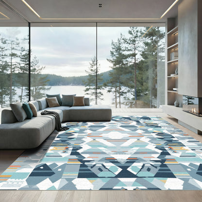 Geometric Teal Orange Tribal Summit Rug