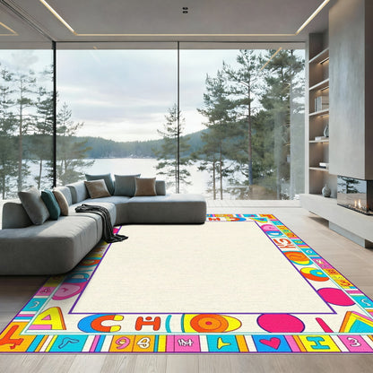Retro Alphabet Numbers Border Rug