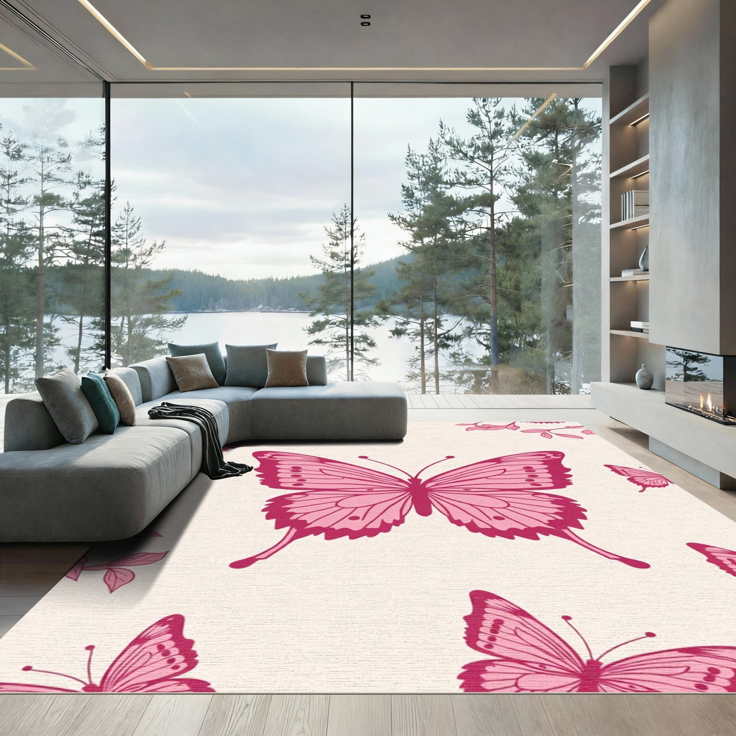 Pink Butterfly Garden Whimsical Rug