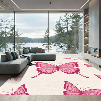 Pink Butterfly Garden Whimsical Rug