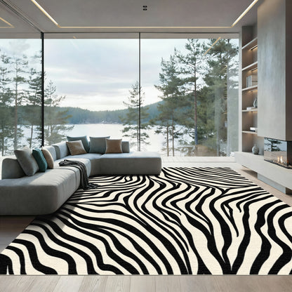 Black White Wild Animal Stripes Rug