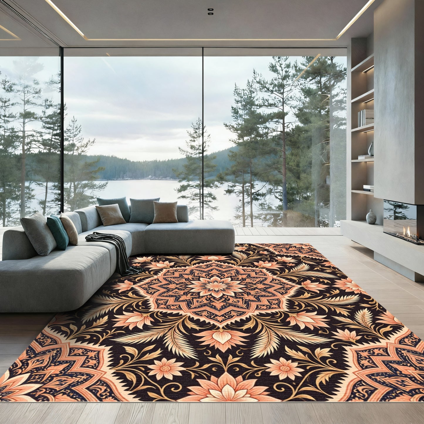 Coral Blossom Mandala Filigree Rug