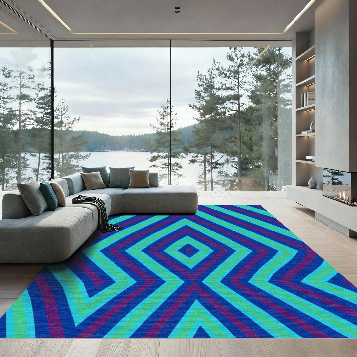 Bold Indigo Jagged Diamond Lines Rug