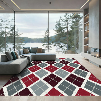Burgundy Gray Diamond Argyle Rug