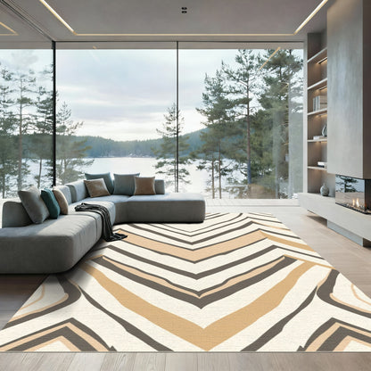 Chevron Tan Abstract Stripes Rug