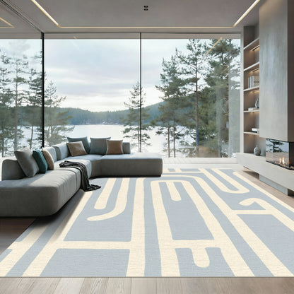 Pale Blue Abstract Line Art Rug