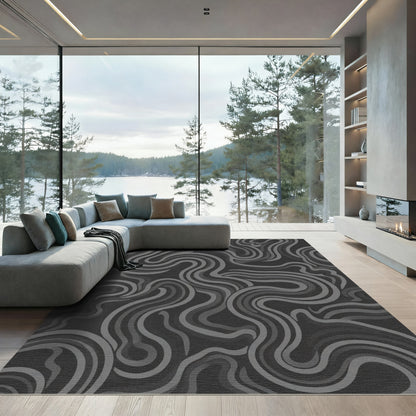 Dark Gray Swirling Ribbon Rug