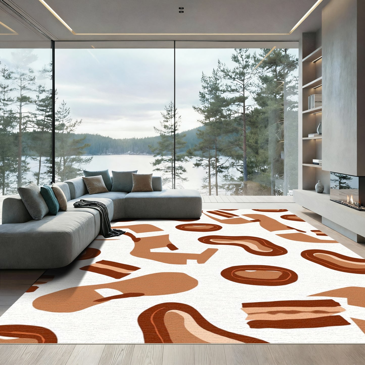 Brown Hue Abstract Fluid Shapes Rug