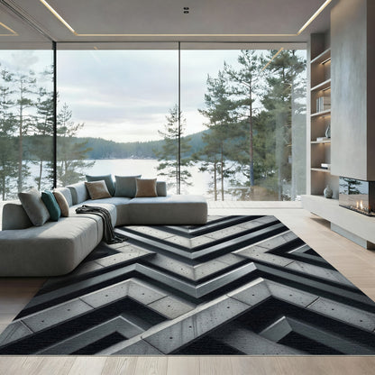 Monochromatic Geometric Concrete Chevron Rug