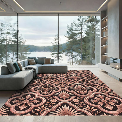 Antique Rose Damask Elaborate Floral Scroll Rug