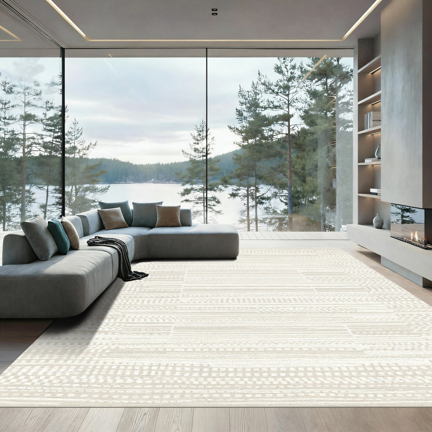 Organic Beige Textured Stripe Rug