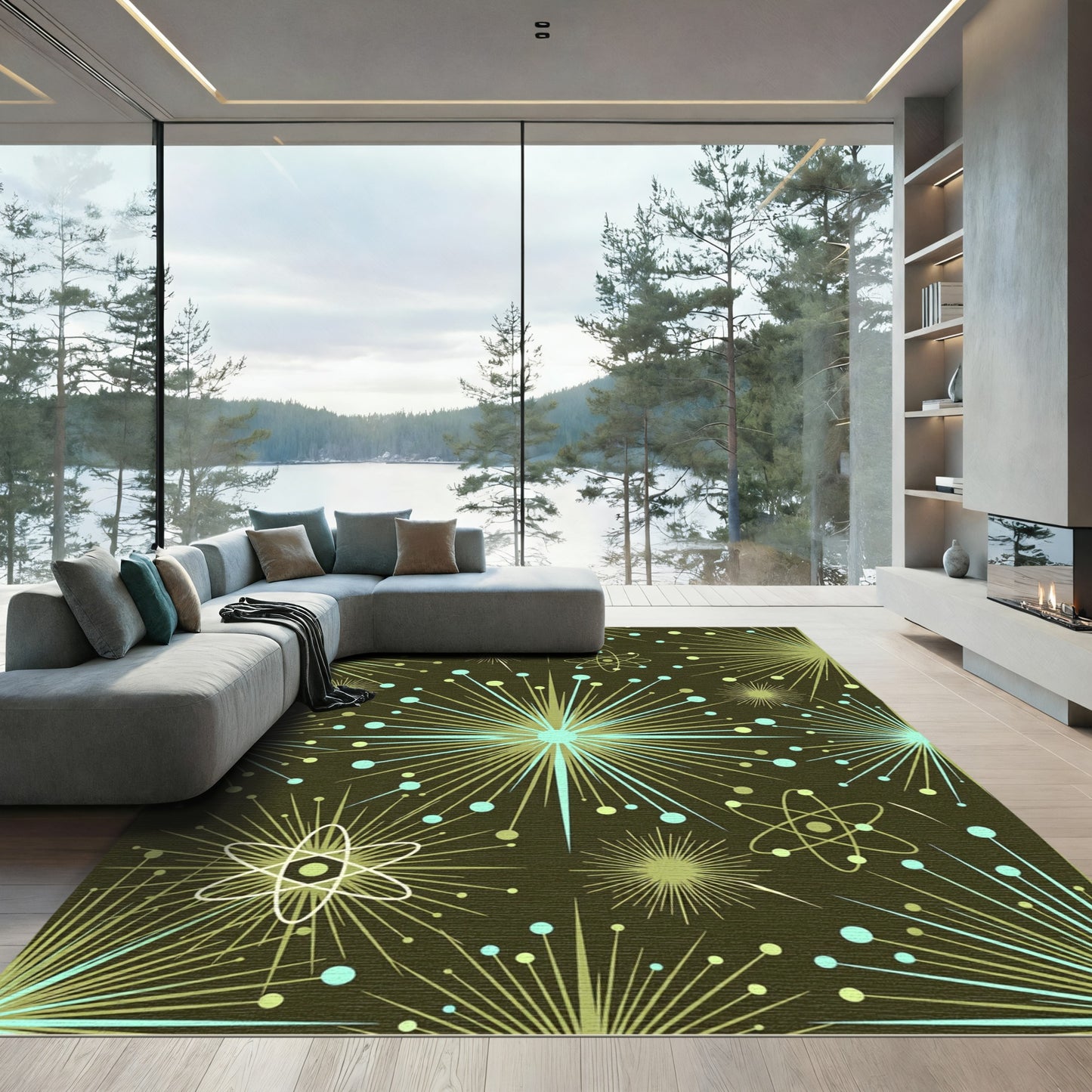 Atomic Starburst Sputnik Teal Rug