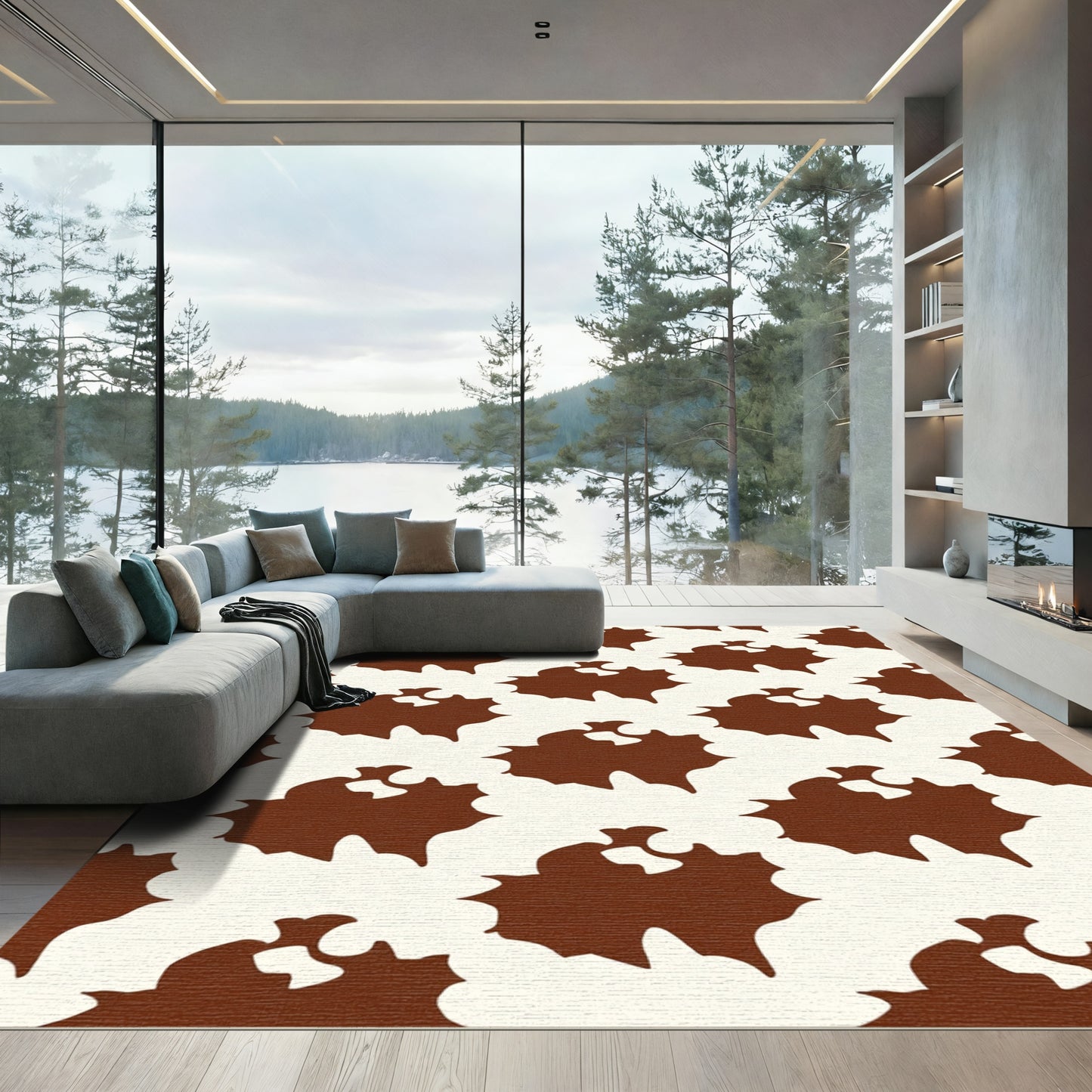 Brown Cream Leafy Blotches Rug
