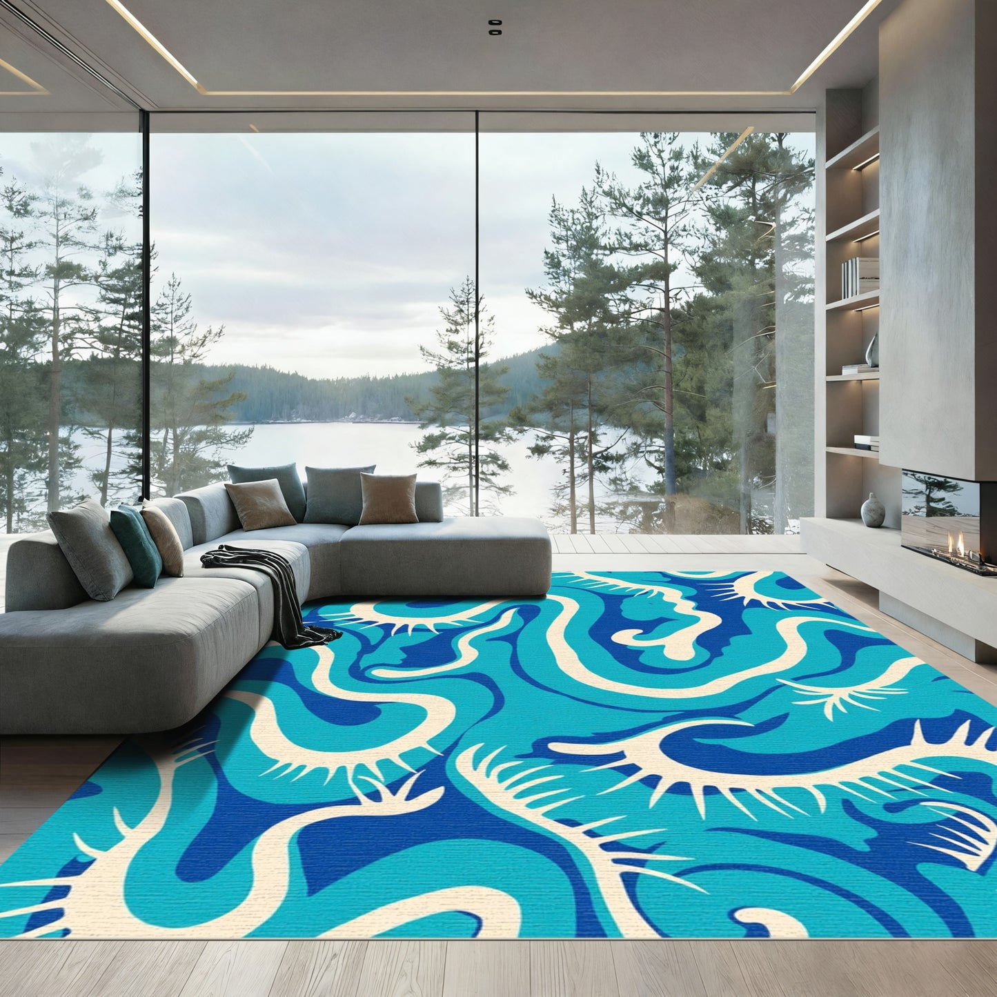 Abstract Blue Organic Flow Rug