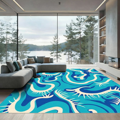 Abstract Blue Organic Flow Rug