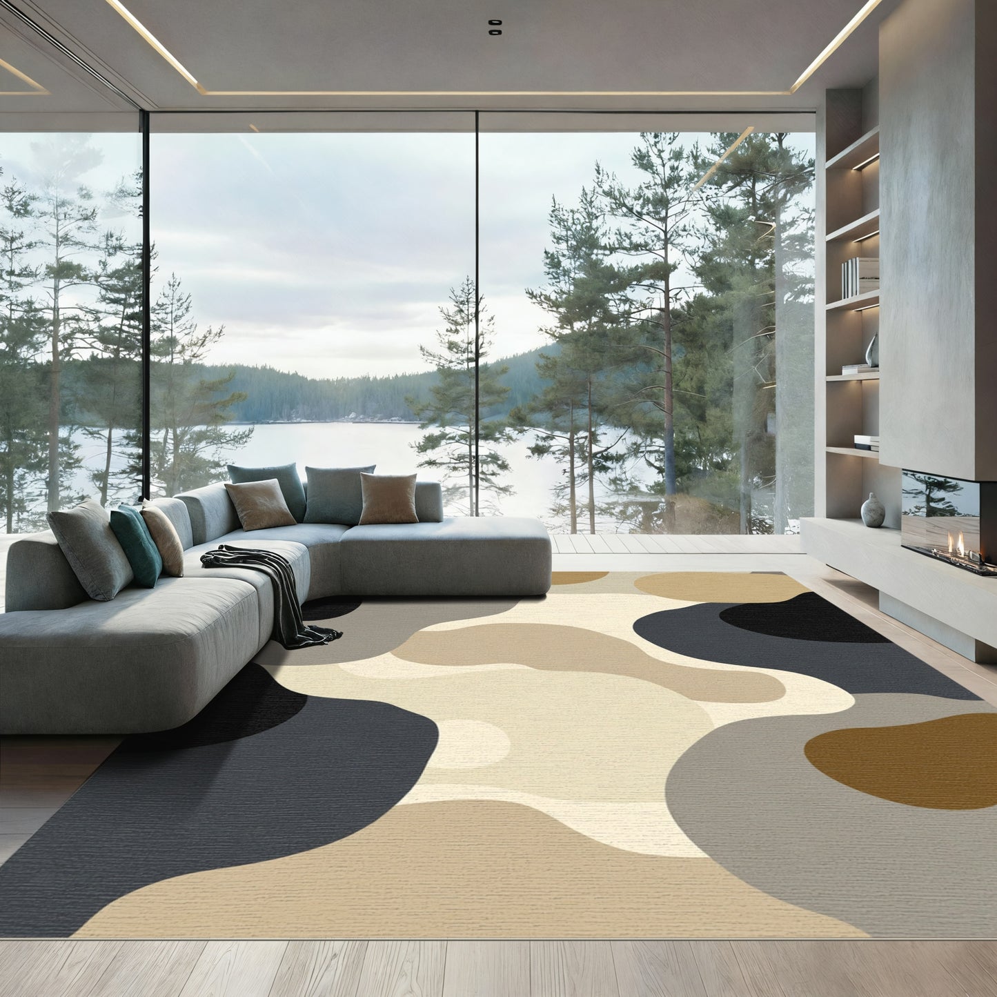 Abstract Organic Shapes Neutral Rug