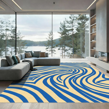 Blue Ink Swirl On Cream Ground Rug