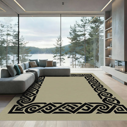Bold Black Interlocking Knot Border Rug
