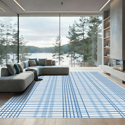 Blue Traditional Plaid Grid Rug