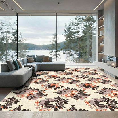 Cream Orange Floral Burst Rug